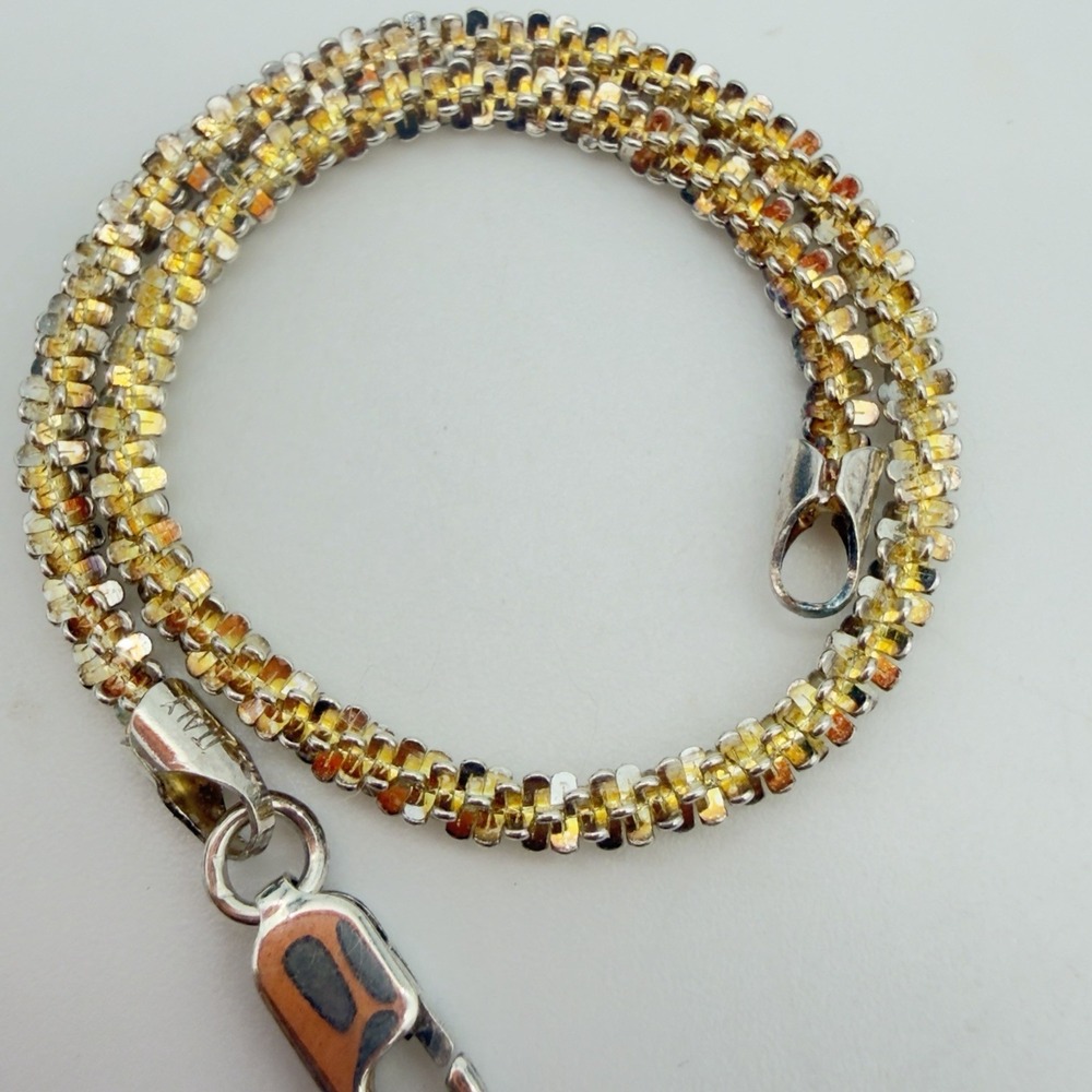 Vtg 925 Italy Sterling Silver Gold Icy Popcorn Rope Chain Bracelet Shimmery